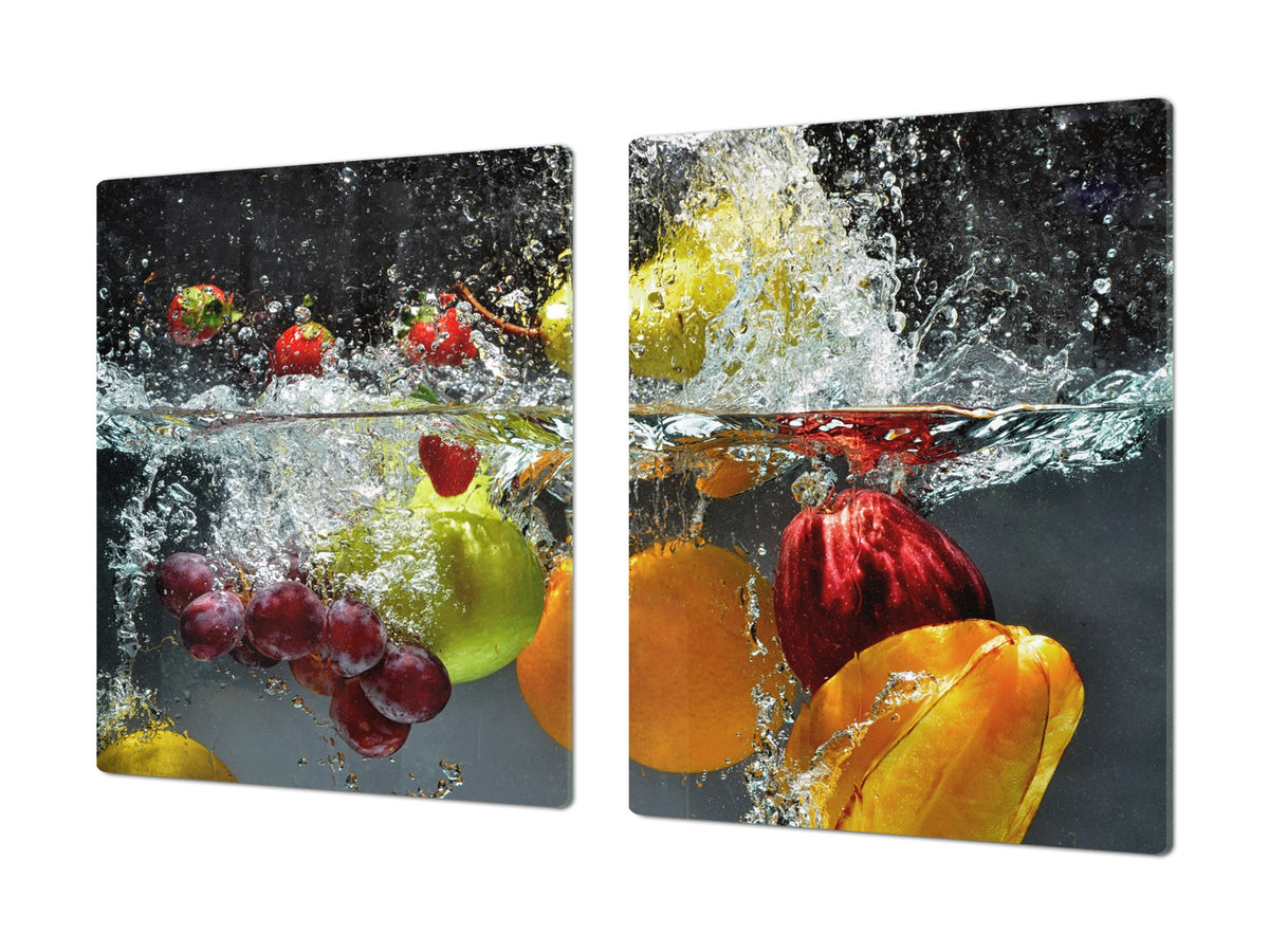 UNIQUE Tempered GLASS Kitchen Board Fruit and Vegetables series DD02 Fruit in water