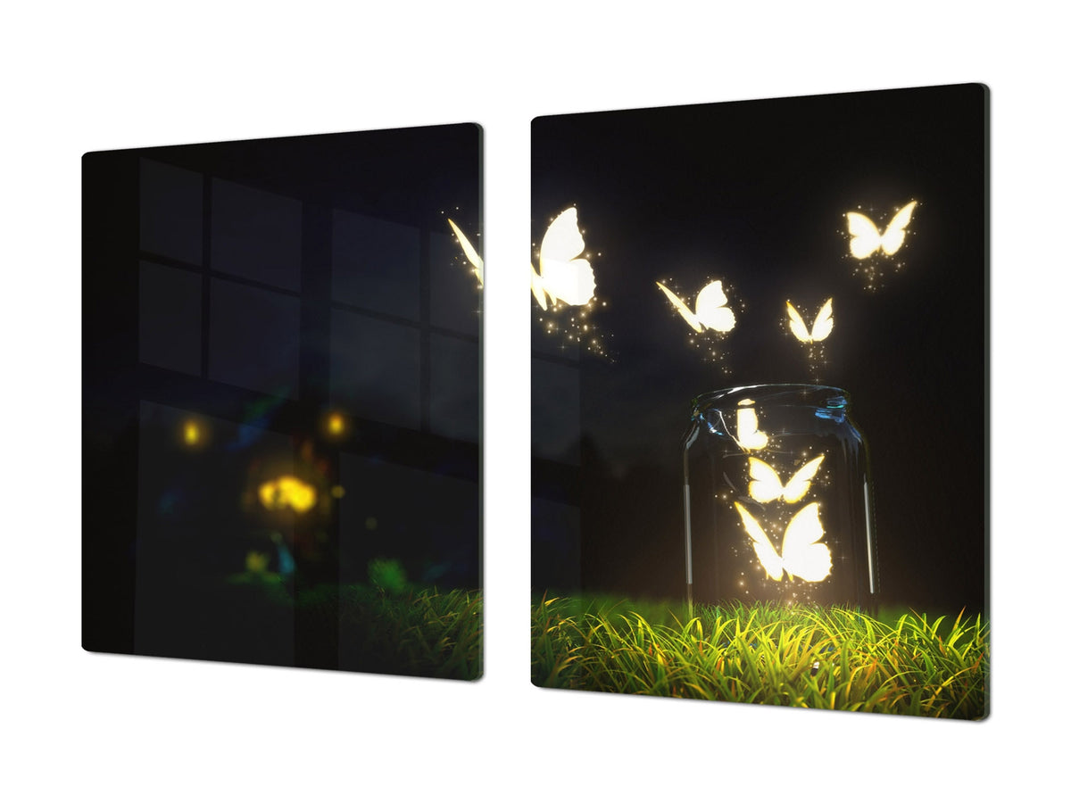 Induction Cooktop Cover – Glass Worktop saver: Fantasy and fairy-tale series DD18 Glowing butterflies