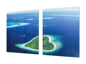 Gigante Tabla para picar de cristal templado o cubre vitro – Salvaencimera - Serie Agua DD10 Islas En El Oceano