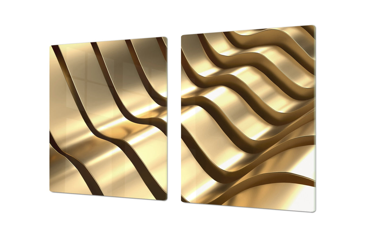 Gigantic Worktop saver and Pastry Board - Tempered GLASS Cutting Board - MEASURES: SINGLE: 80 x 52 cm; DOUBLE: 40 x 52 cm; DD38 Golden Waves Series: Abstract waves