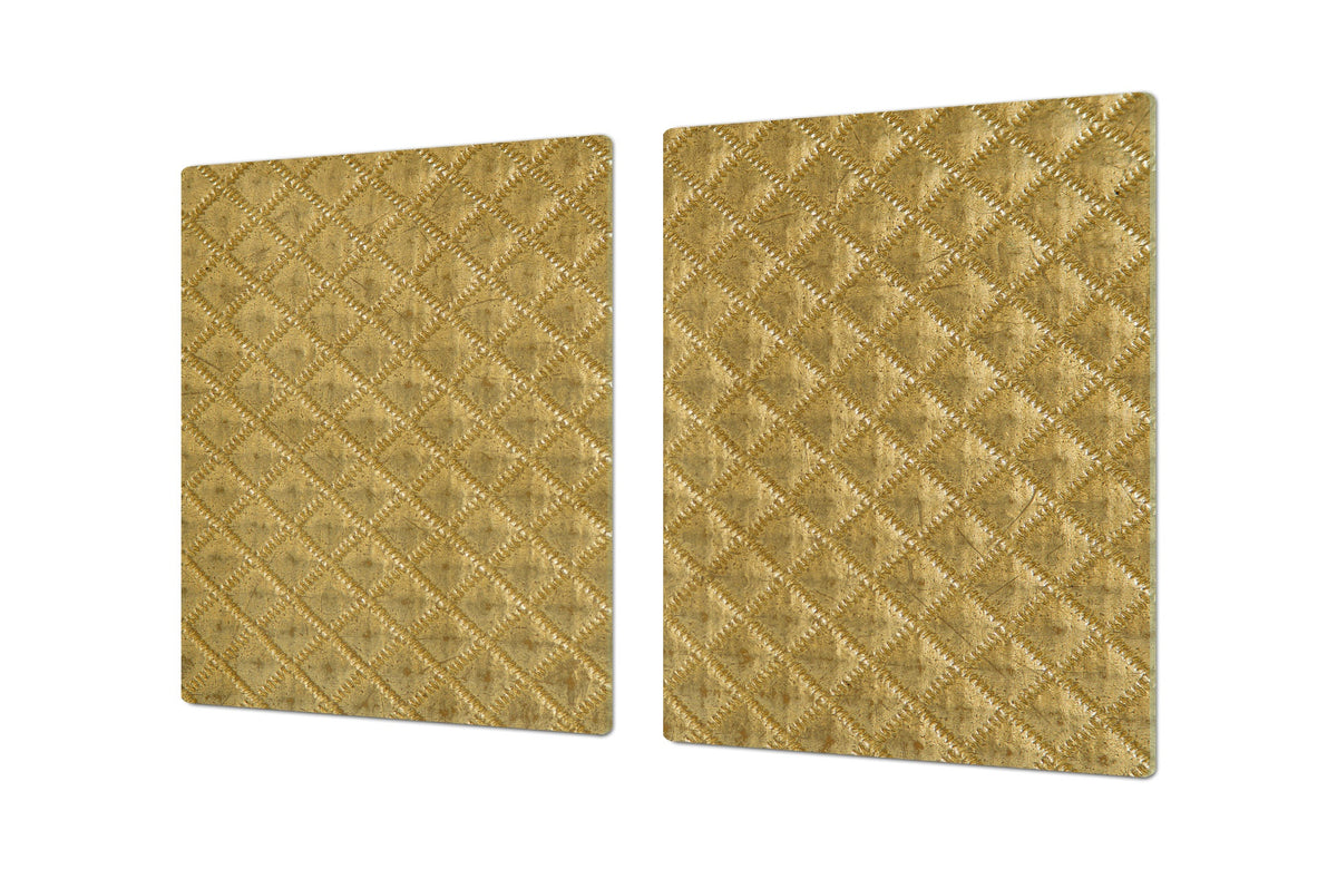 HUGE TEMPERED GLASS COOKTOP COVER – Glass Cutting Board and Worktop Saver – SINGLE: 80 x 52 cm (31,5” x 20,47”); DOUBLE: 40 x 52 cm (15,75” x 20,47”); DD40 Decorative Surfaces Series: Golden textured background