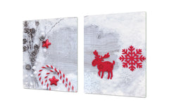 HUGE TEMPERED GLASS COOKTOP COVER - DD30 Christmas Series: Red reindeer
