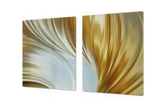 Gigantic Worktop saver and Pastry Board - Tempered GLASS Cutting Board - MEASURES: SINGLE: 80 x 52 cm; DOUBLE: 40 x 52 cm; DD38 Golden Waves Series: Gold satin background