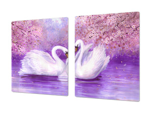 Riesig Schneidbrett aus Hartglas und schützende Arbeitsoberfläche; Animals series DD01: Swans
