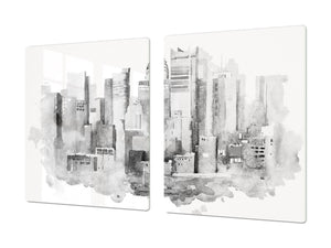Groß Küchenbrett aus Hartglas und Induktionskochplattenabdeckung; City Series DD12: City graphics