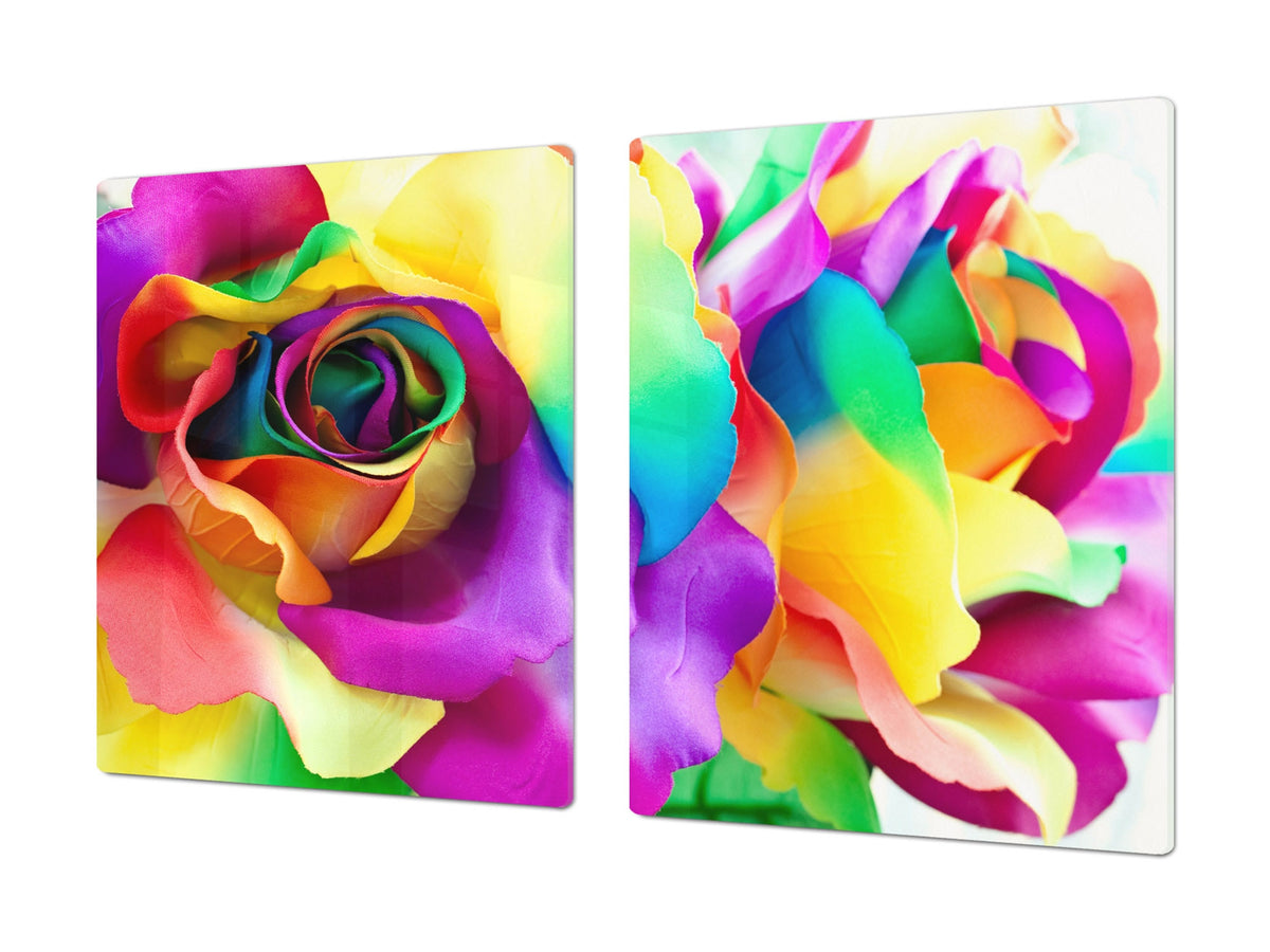 ENORMOUS  Tempered GLASS Chopping Board - Flower series DD06A Colorful rose