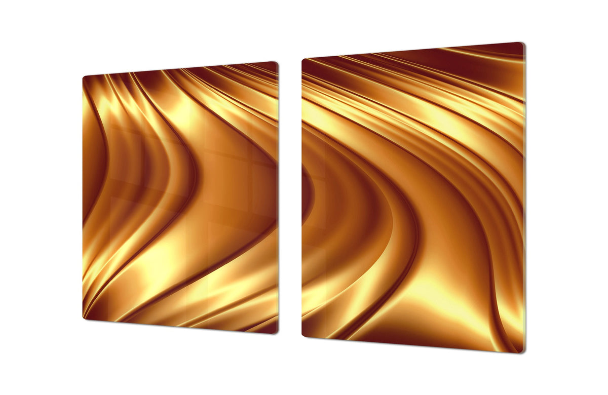 Gigantic Worktop saver and Pastry Board - Tempered GLASS Cutting Board - MEASURES: SINGLE: 80 x 52 cm; DOUBLE: 40 x 52 cm; DD38 Golden Waves Series: Liquid gold 2