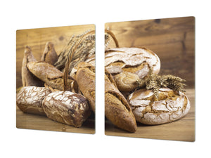 ENORME Tagliere e proteggi-piano di lavoro – GIGANTE TAGLIERE IN VETRO TEMPERATO – Serie di pane e farina DD09: Pane fresco 1
