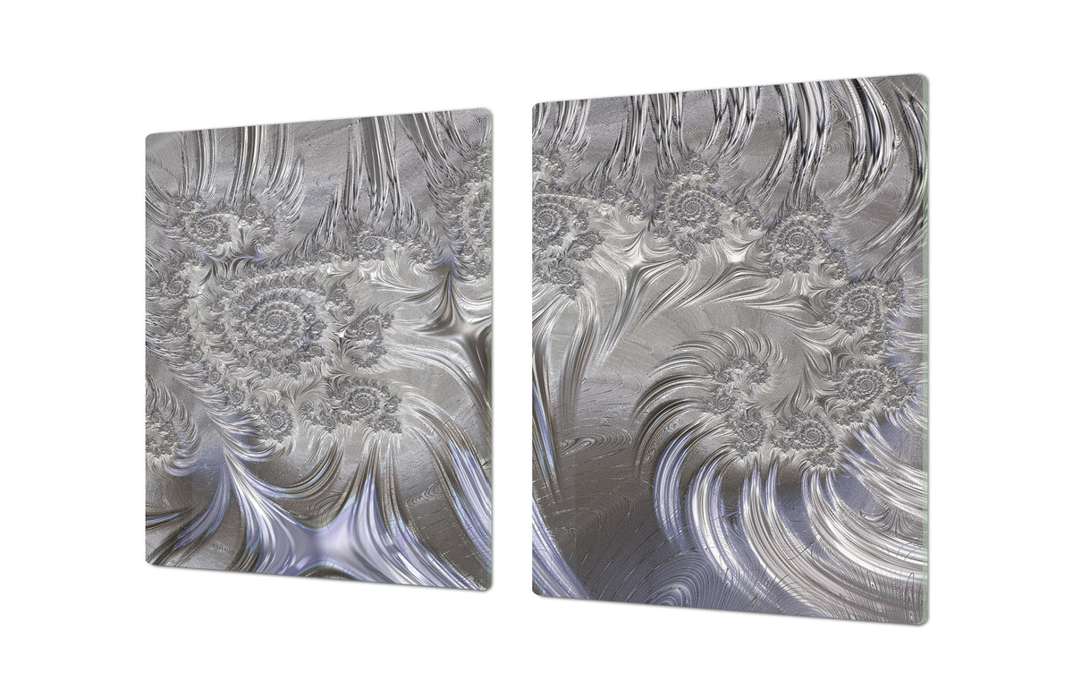 HUGE TEMPERED GLASS COOKTOP COVER – Glass Cutting Board and Worktop Saver – SINGLE: 80 x 52 cm (31,5” x 20,47”); DOUBLE: 40 x 52 cm (15,75” x 20,47”); DD40 Decorative Surfaces Series: Silver waves