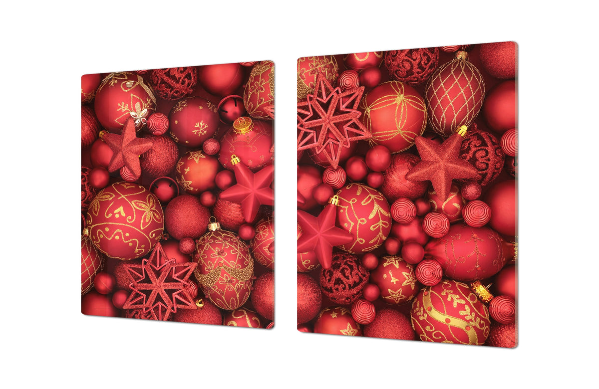 HUGE TEMPERED GLASS COOKTOP COVER - DD30 Christmas Series: Red christmas ornaments