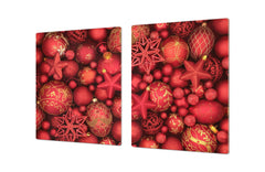 HUGE TEMPERED GLASS COOKTOP COVER - DD30 Christmas Series: Red christmas ornaments