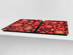 HUGE TEMPERED GLASS COOKTOP COVER - DD30 Christmas Series: Red christmas ornaments