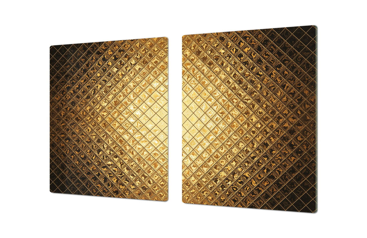 Gigantic Worktop saver and Pastry Board - Tempered GLASS Cutting Board - MEASURES: SINGLE: 80 x 52 cm; DOUBLE: 40 x 52 cm; DD38 Golden Waves Series: Sparkling pattern