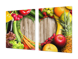 Enorm Küchenbrett aus Hartglas und Induktionskochplattenabdeckung; Fruit and Vegetables series DD02: Summer Fruit