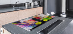 Special order for Loretta: GIGANTIC CUTTING BOARD and Cooktop Cover - Glass Kitchen Board - Paintings Series: Digital flower painting