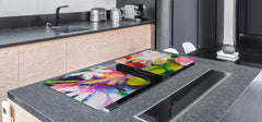 GIGANTIC CUTTING BOARD and Cooktop Cover - Glass Kitchen Board; SINGLE: 80 x 52 cm (31,5” x 20,47”); DOUBLE: 40 x 52 cm (15,75” x 20,47”); DD42 Paintings Series: Impressionist flowers