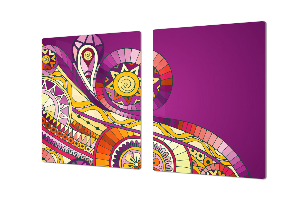 HUGE TEMPERED GLASS CHOPPING BOARD ; Moroccan design Series DD21 Underwater doodle