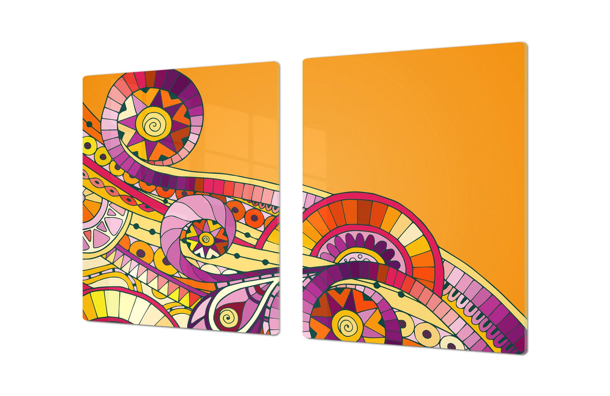 HUGE TEMPERED GLASS CHOPPING BOARD ; Moroccan design Series DD21 Underwater doodles