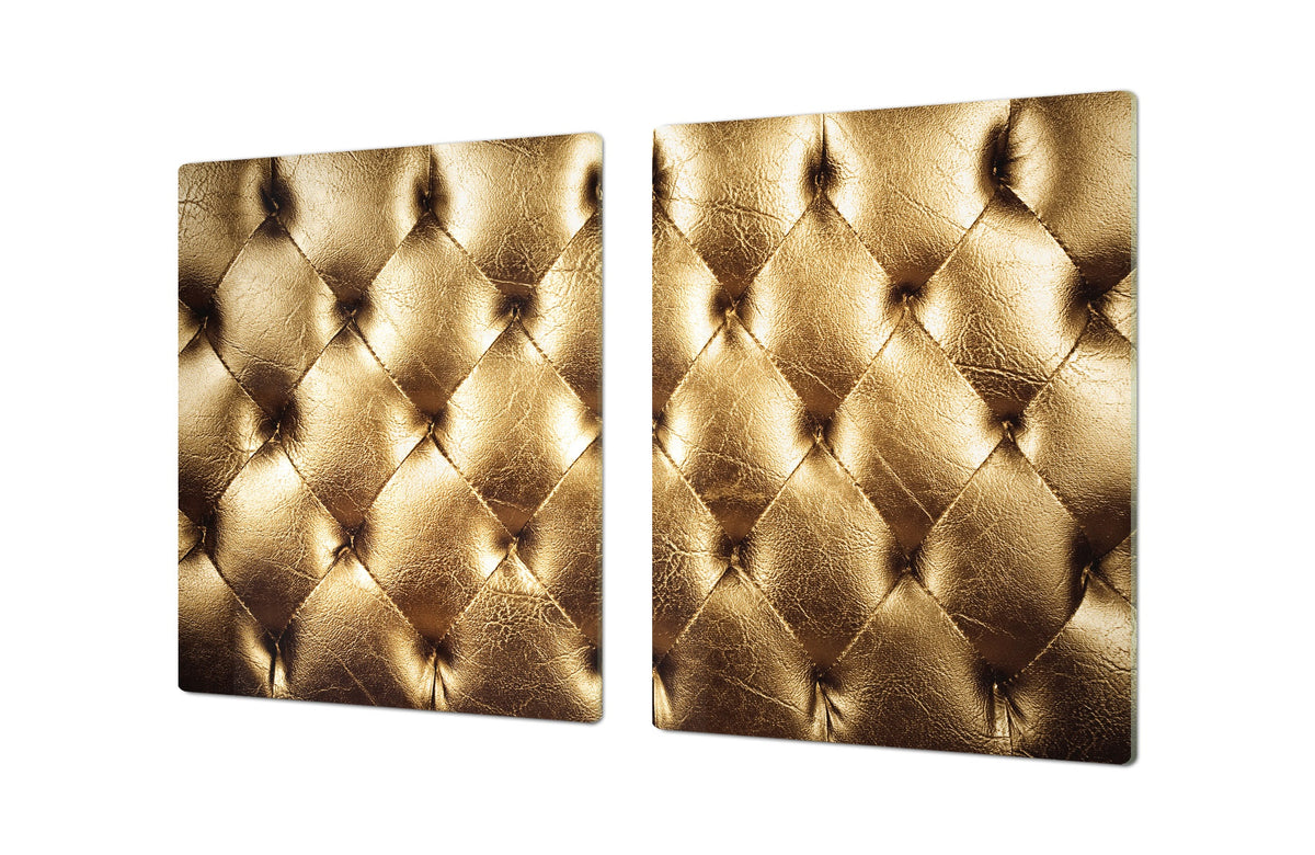 HUGE TEMPERED GLASS COOKTOP COVER – Glass Cutting Board and Worktop Saver – SINGLE: 80 x 52 cm (31,5” x 20,47”); DOUBLE: 40 x 52 cm (15,75” x 20,47”); DD40 Decorative Surfaces Series: Golden leather upholstery 2