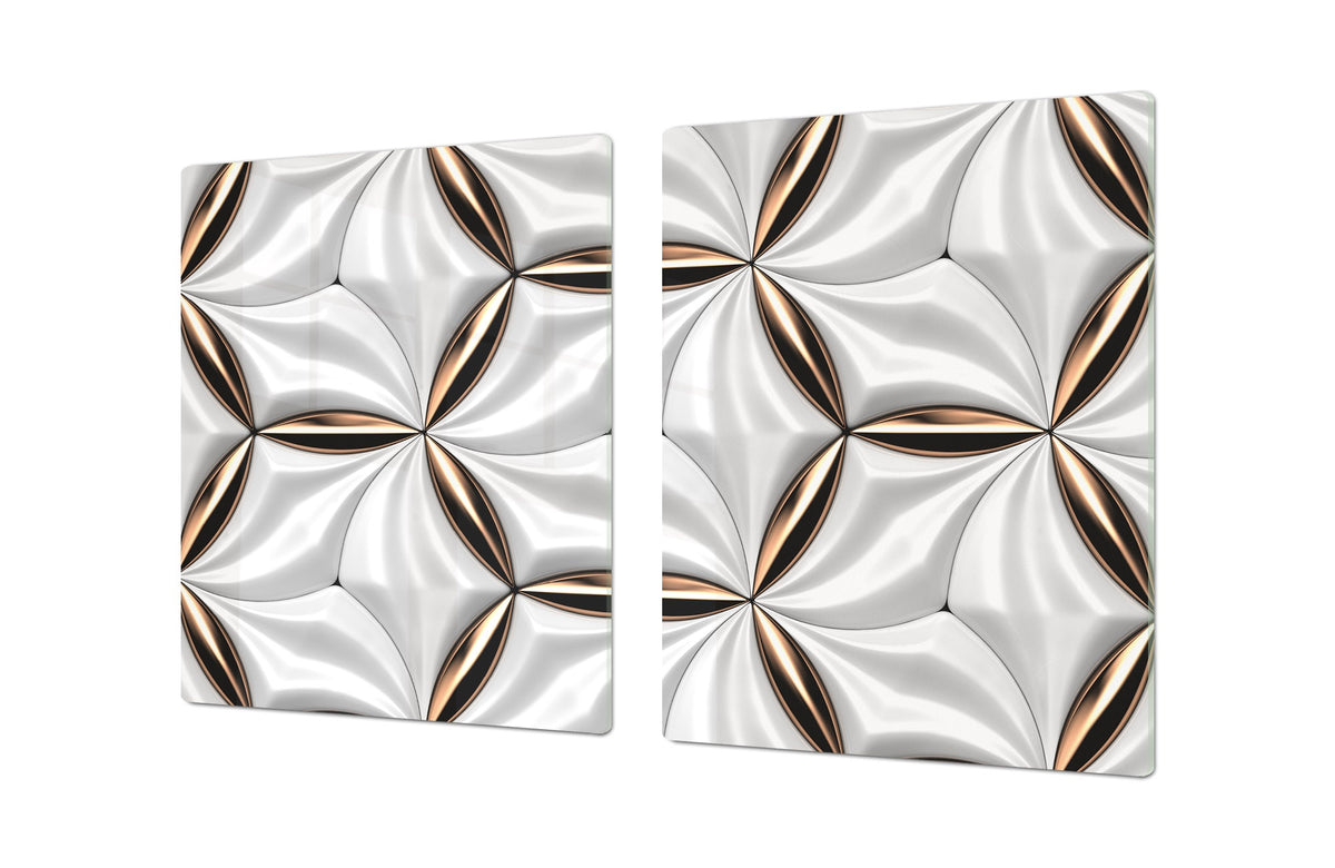 HUGE TEMPERED GLASS COOKTOP COVER – Glass Cutting Board and Worktop Saver – SINGLE: 80 x 52 cm (31,5” x 20,47”); DOUBLE: 40 x 52 cm (15,75” x 20,47”); DD40 Decorative Surfaces Series: Golden-white tiles