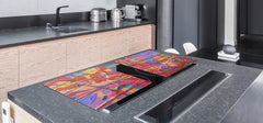 Impact & Scratch Resistant Glass Cutting Board and worktop saver; Texture Series DD20 Colorful spots 2