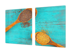 Schneidbrett aus Hartglas und schützende Arbeitsoberfläche – Schneideplatten: Sehr groß Küchenbrett aus Hartglas und Kochplattenabdeckung; spice series DD03B: Grains of groats