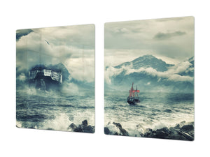 GIGANTIC CUTTING BOARD and Cooktop Cover- Image Series DD05A Sea storm