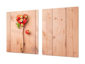 Enorm Küchenbrett aus Hartglas und Induktionskochplattenabdeckung; Fruit and Vegetables series DD02: Strawberry heart