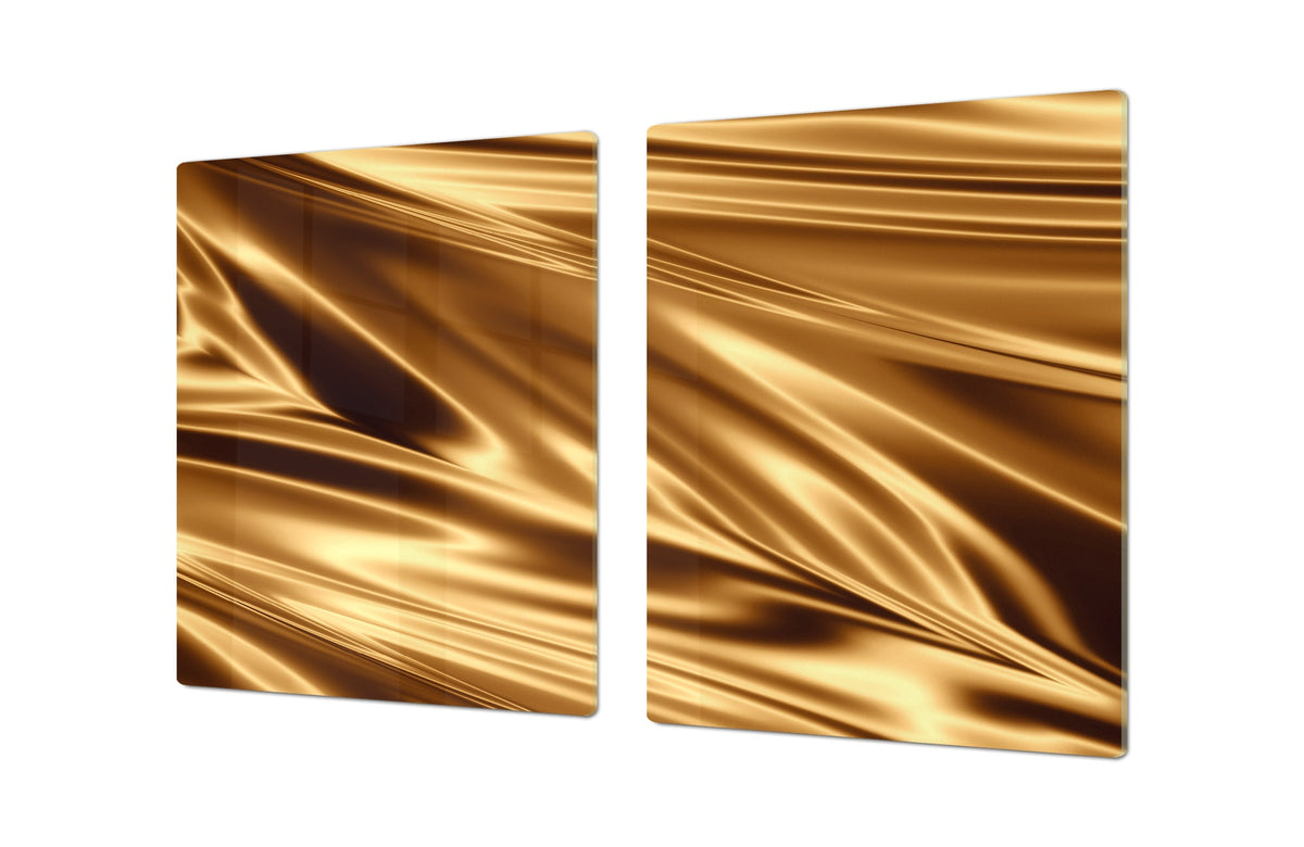 Gigantic Worktop saver and Pastry Board - Tempered GLASS Cutting Board - MEASURES: SINGLE: 80 x 52 cm; DOUBLE: 40 x 52 cm; DD38 Golden Waves Series: Golden fabric texture