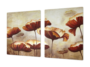 ENORMOUS  Tempered GLASS Chopping Board - Flower series DD06A Poppies 1