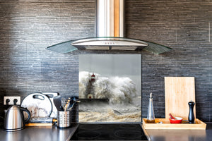 Einzigartiges Glas-Küchenpanel – Hartglas-Rückwand – Kunstdesign Glasaufkantung BS20 Serie Meerwasser:  Lighthouse 2