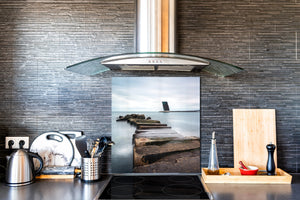 Einzigartiges Glas-Küchenpanel – Hartglas-Rückwand – Kunstdesign Glasaufkantung BS20 Serie Meerwasser:  Sea City