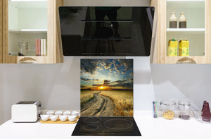 Einzigartiges Glas-Küchenpanel – Hartglas-Rückwand – Kunstdesign Glasaufkantung BS20 Serie Meerwasser:  West Meadow Field