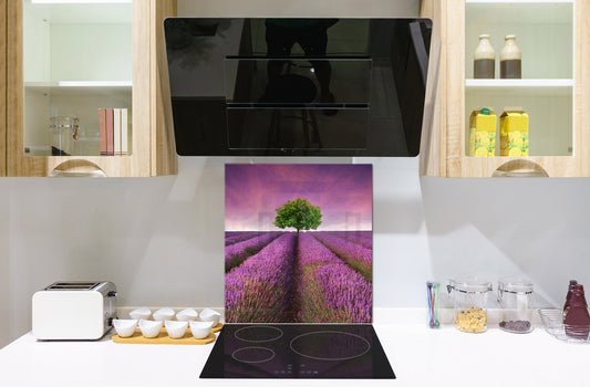 Tempered glass Cooker backsplash BS16 Waterfall landscapes Series: Heathers Violet Tree 1
