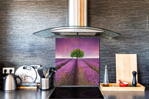 Paraschizzi fornelli vetro temperato – Pannello in vetro – Paraspruzzi lavandino BS16 Serie cascate: Heathers Violet Tree 1