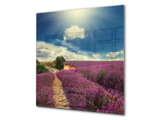 Tempered glass Cooker backsplash BS16 Waterfall landscapes Series: Heathers Violet Tree 2