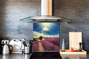 Tempered glass Cooker backsplash BS16 Waterfall landscapes Series: Heathers Violet Tree 2