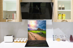 Tempered glass Cooker backsplash BS16 Waterfall landscapes Series: Mountains Meadow Lane