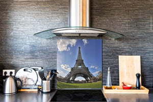 Paraschizzi fornelli vetro temperato – Pannello in vetro – Paraspruzzi lavandino BS25 Serie città:  Torre Eiffel di Parigi 1