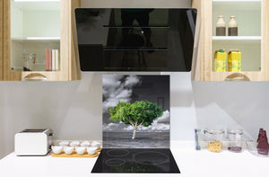 Glass Upstand – Sink backsplash BS25 Cities Series: Gray Tree