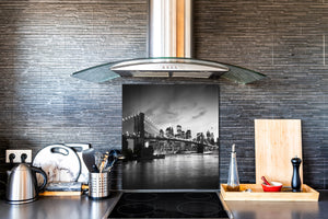 Tempered glass kitchen wall panel BS24 Bridges Series: Gray Scale Bridge