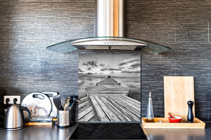 Magnifico paraschizzi in vetro stampato – Pannello in vetro temperato da cucina BS24 Serie ponti: Gray Pier Footbridge