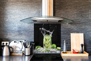 Elegante paraschizzi vetro temperato – Paraspruzzi cucina vetro – Pannello vetro BS09 Serie gocce d’acqua   Lime Mojito Drink