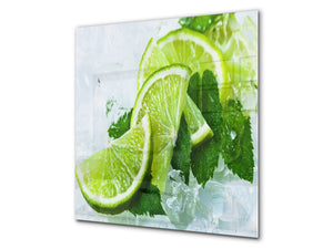 Glass kitchen splashback – Glass upstand BS09 Water splash Series: Lime Ice Cubes