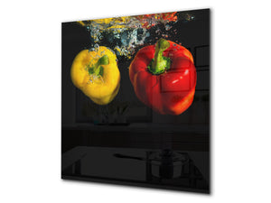 Elegante paraschizzi vetro temperato – Paraspruzzi cucina vetro – Pannello vetro BS09 Serie gocce d’acqua   Peperoni in acqua 2