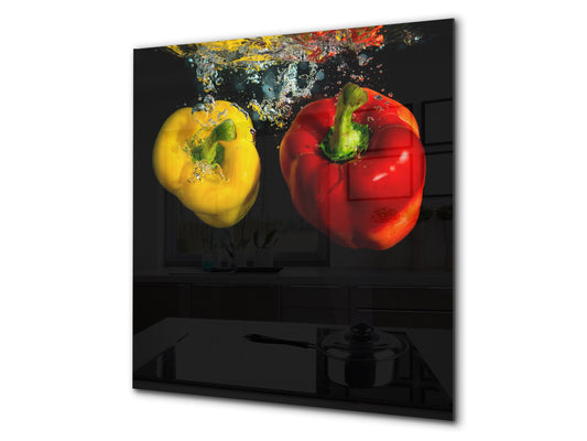 Glass kitchen splashback – Glass upstand BS09 Water splash Series: Peppers In Water 2