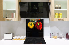 Glass kitchen splashback – Glass upstand BS09 Water splash Series: Peppers In Water 2