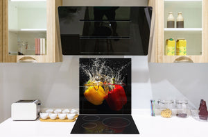 Elegante paraschizzi vetro temperato – Paraspruzzi cucina vetro – Pannello vetro BS09 Serie gocce d’acqua   Peperoni in acqua 3