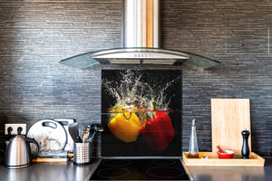 Aufkantung aus Hartglas – Glasrückwand – Rückwand für Küche und Bad BS09 Serie Wasserspritzer:  Peppers In Water 3