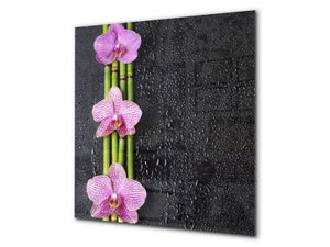 Toughened glass backsplash BS 04 Dandelion and flowers series: Orchid Bamboo